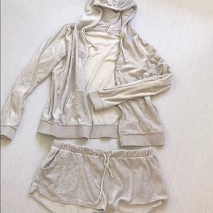 Grey velvet matching hoodie, short set.